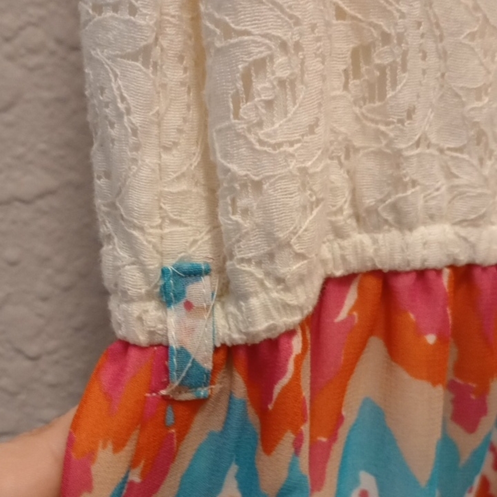 Blush White and Orange Sleeveless V-Neck Sundress - Picture 6 of 7